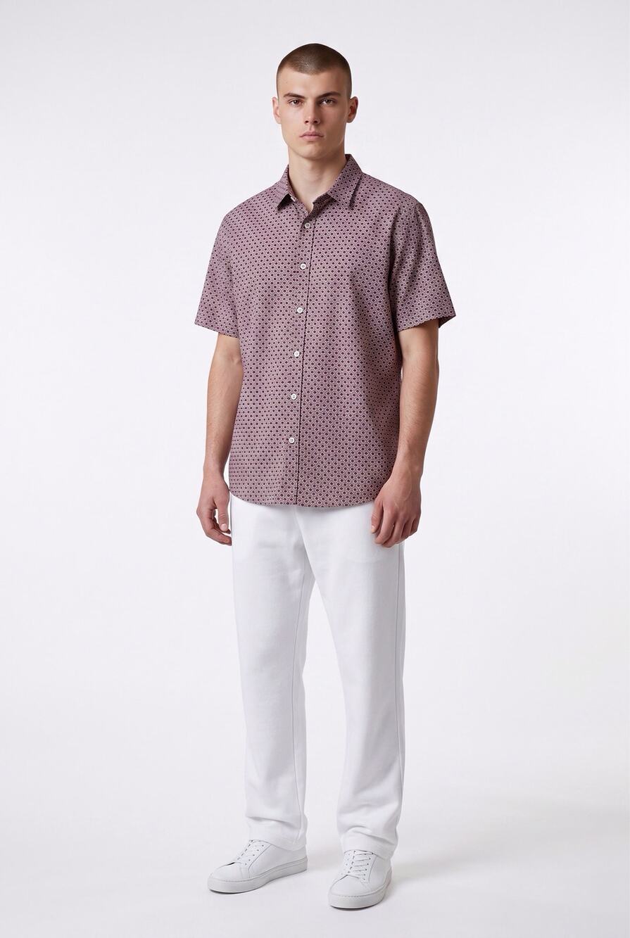 American Rag Maroon Cream Short Sleeve Shirt Button Front